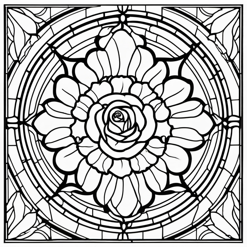 Stained glass coloring page with intricate line work