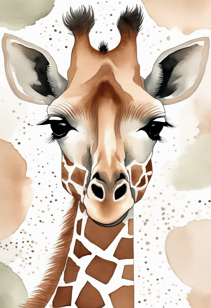 Boho nursery print of a baby giraffe in warm neutral tones
